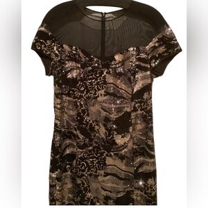 Rickie Freeman for Teri Jon Black and Silver Midi Dress